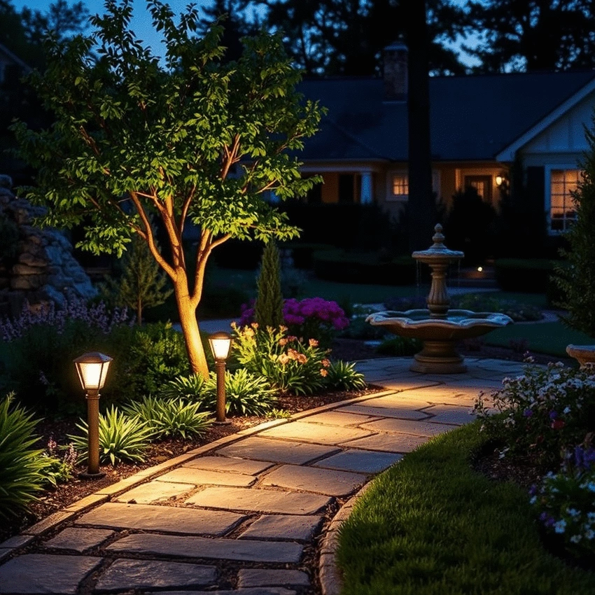 combining lighting and landscaping for outdoor ambiance